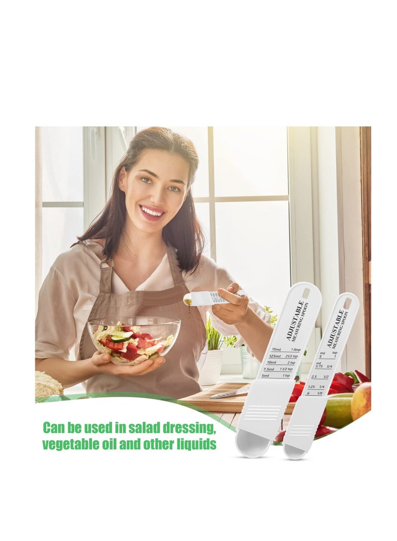 Adjustable Measuring Spoon Set, 6 Pcs Baking Cooking Chef Spoon, Metering for Kitchen Dry Liquid Ingredients Powder, 2 Sizes (White)
