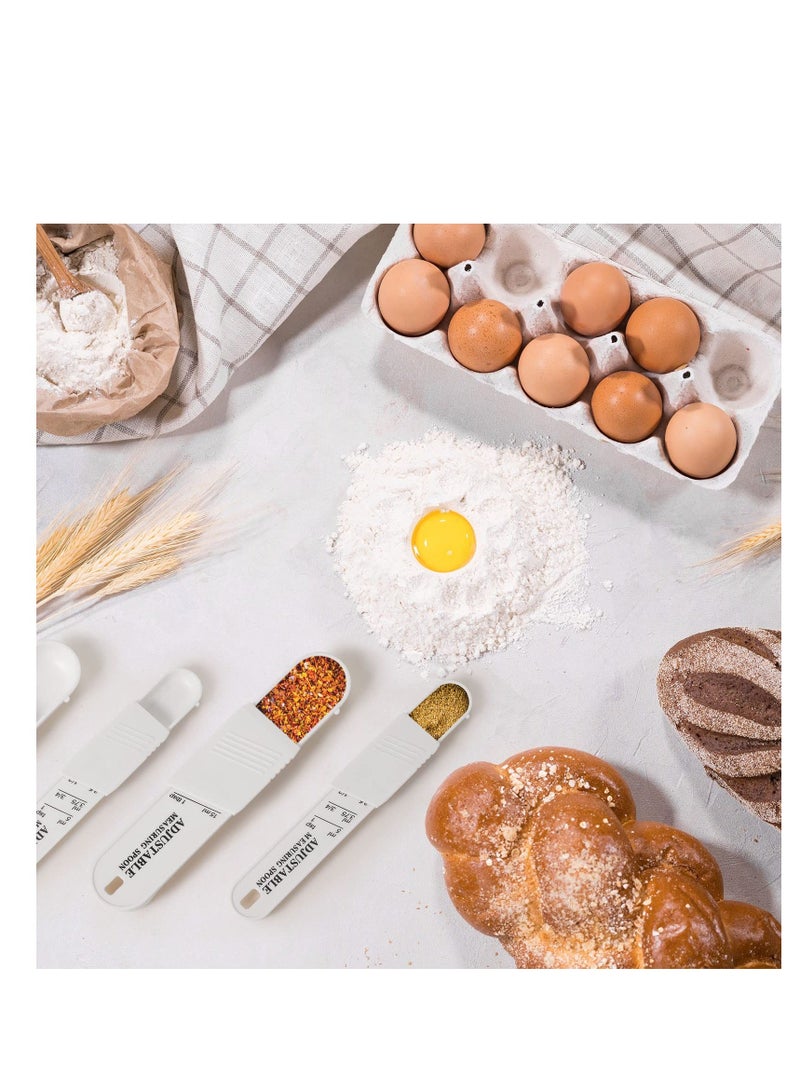 Adjustable Measuring Spoon Set, 6 Pcs Baking Cooking Chef Spoon, Metering for Kitchen Dry Liquid Ingredients Powder, 2 Sizes (White)
