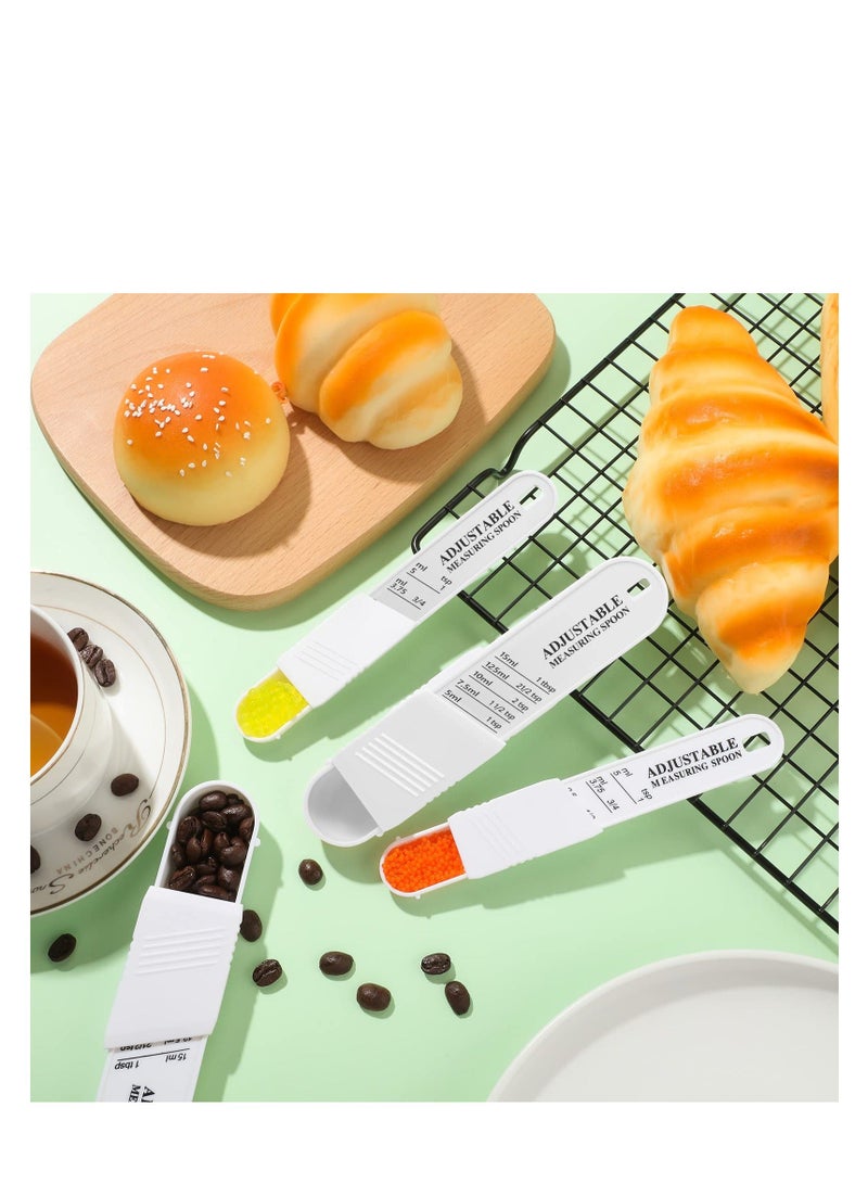 Adjustable Measuring Spoon Set, 6 Pcs Baking Cooking Chef Spoon, Metering for Kitchen Dry Liquid Ingredients Powder, 2 Sizes (White)