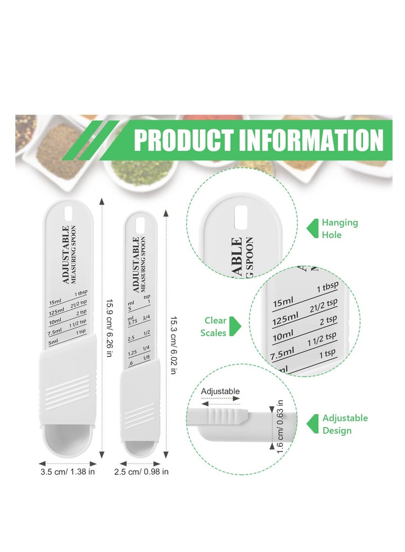 Adjustable Measuring Spoon Set, 6 Pcs Baking Cooking Chef Spoon, Metering for Kitchen Dry Liquid Ingredients Powder, 2 Sizes (White)