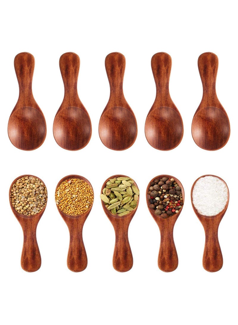 10 Pieces Small Wooden Teaspoon, Teaspoon Teaspoons Serving Utensils for Salt Spoon Honey Coffee Tea Sugar Salt, Mini Daily Use (3 inches)