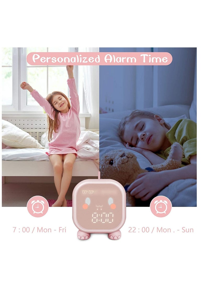 Kids Alarm Clock, Digital Clock for Bedroom, Cute Dinosaur Bedside Children's Sleep Trainier, Wake Up Light & Night with USB Boys Girls Birthday Gifts (Pink)