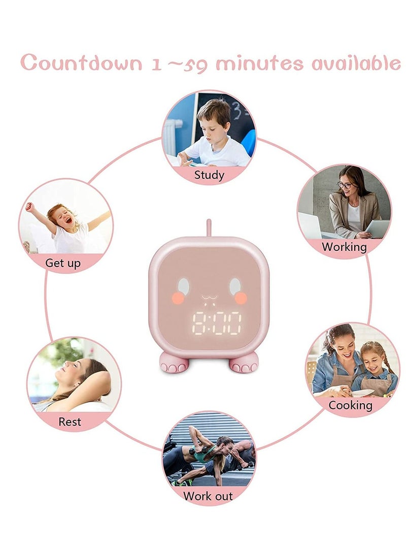 Kids Alarm Clock, Digital Clock for Bedroom, Cute Dinosaur Bedside Children's Sleep Trainier, Wake Up Light & Night with USB Boys Girls Birthday Gifts (Pink)
