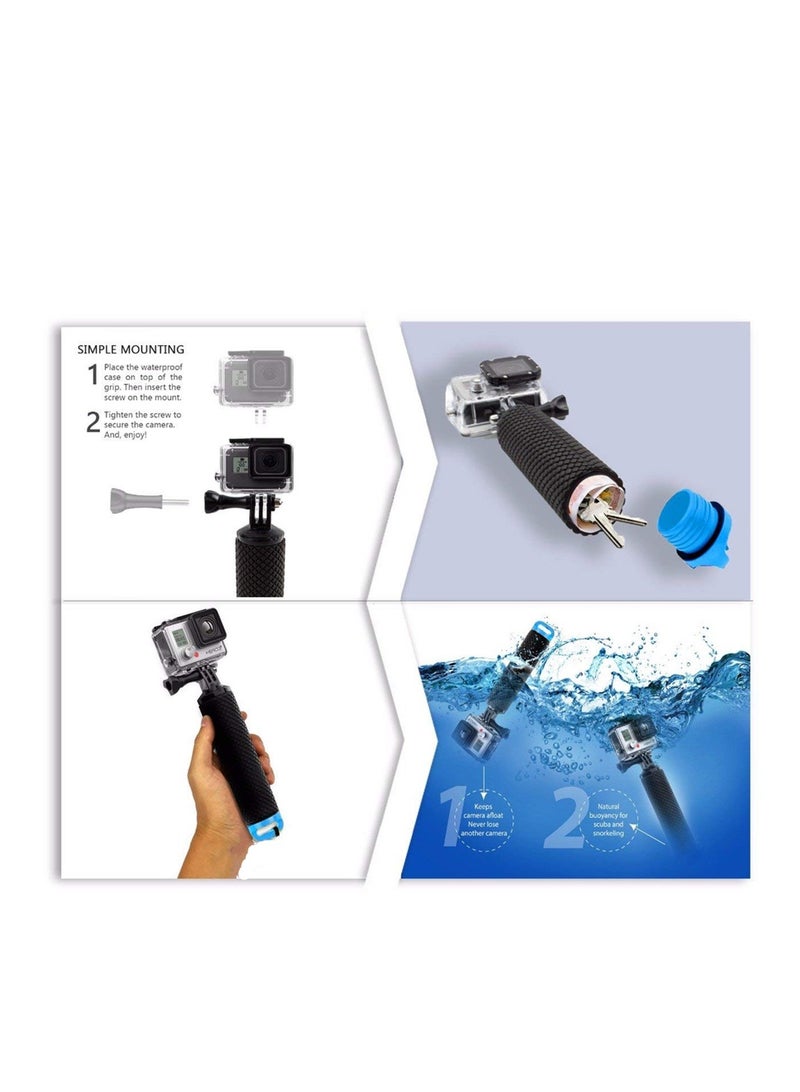 Waterproof Monopod Floating Han, Underwater Diving Selfie Stick Pole, Camera Handler & Handle Mount Accessories Kit for Water Sport and Action Camera