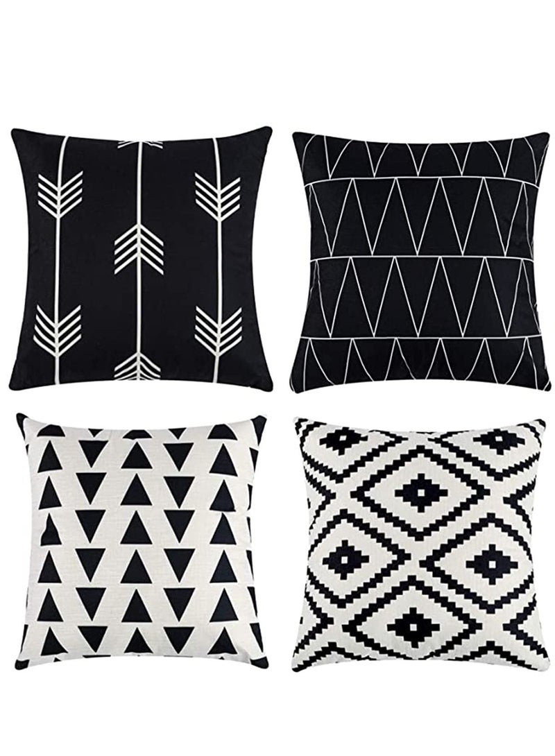 Set of 4 Pillowcases Decorative Geometric Square 18 x Inches Throw Pillow Covers - Modern Pattern Linen Cushion Case for Sofa Couch Bed Home Car Office Decor