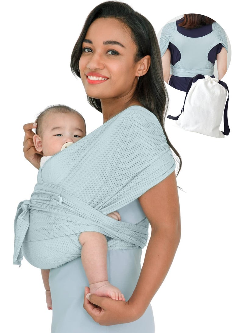 Baby Carrier Wrap Summer Mesh Breathable Baby Carrier Easy to Wear Hands-Free Baby Carrier Moisture Wicking Soft Ideal for Newborns and Kids Under 44lbs (Light blue)