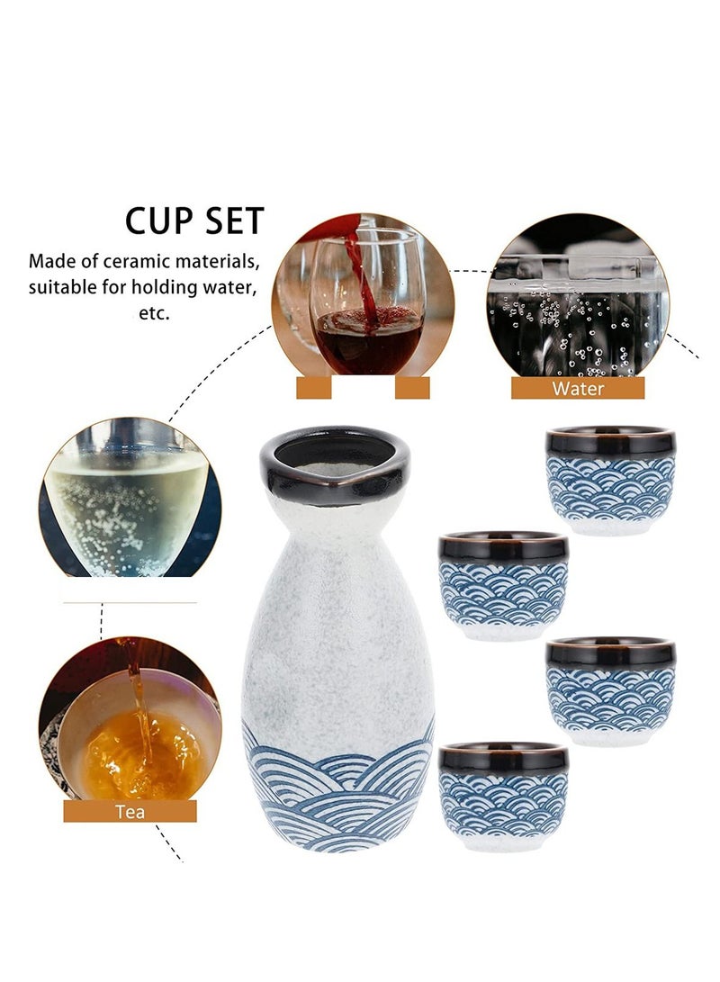 Porcelain Bottle Set, Japanese Pottery Cups Crafts, Hand Painted Design Sushi Restaurant Style, Traditional Ceramic Tea for Home Party Gadgets 1 Drink Pot and 4