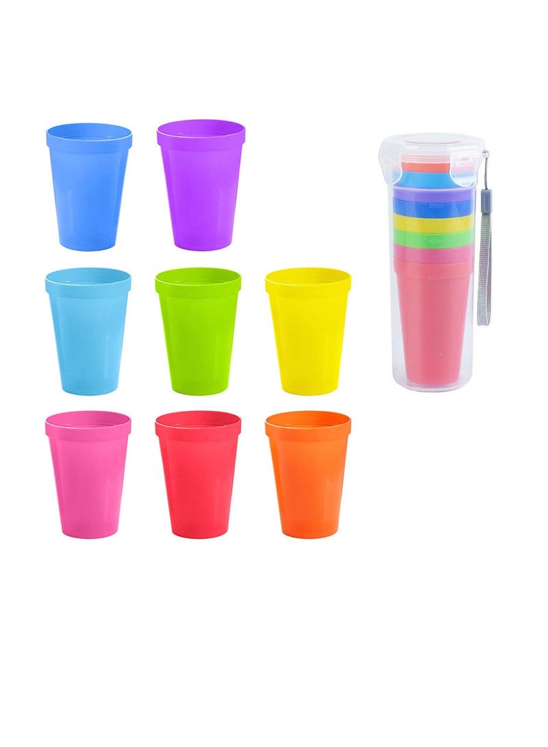 Reusable Plastic Cup, 9 Pcs Picnic Cup Beverage Coffee Drinking Travel Set, for Kitchen Outdoor Party BBQ Travel, 500ml*1, 200ml*8