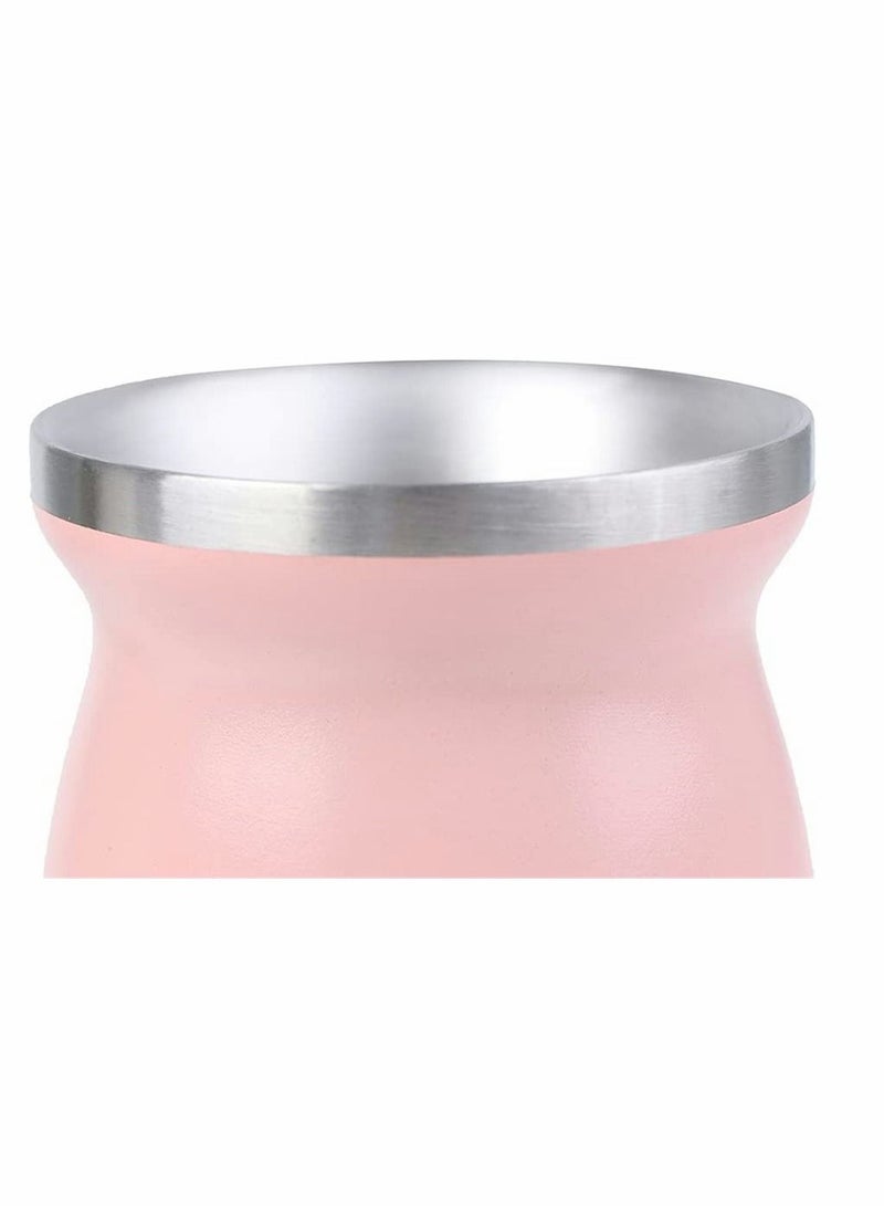 Pink Yerba Mate Tea Cup 230 ml Stainless Steel Double Walled Easy Wash Household Insulation Gourds for Loose Leaf Drinking with Bombilla Straw