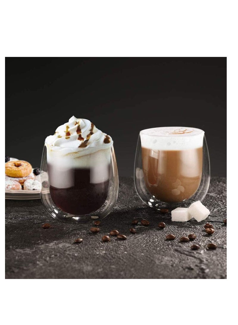 Double Wall Coffee Glasses Cups Insulated Transparent Thermo Glass Cup Set Mugs for Espresso Cappuccino Latte(250ml)