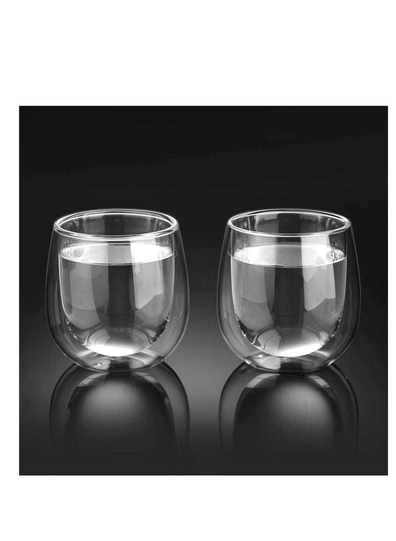Double Wall Coffee Glasses Cups Insulated Transparent Thermo Glass Cup Set Mugs for Espresso Cappuccino Latte(250ml)
