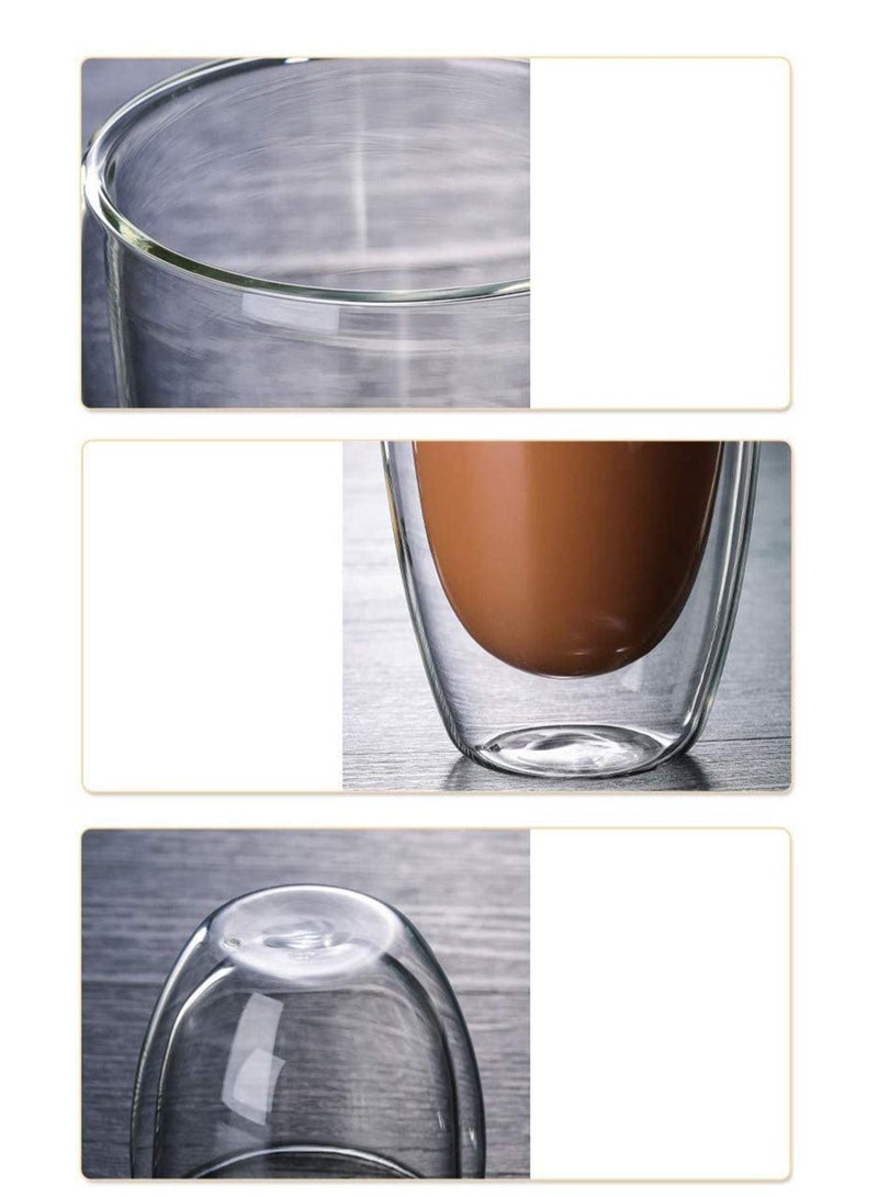 Double Wall Coffee Glasses Cups Insulated Transparent Thermo Glass Cup Set Mugs for Espresso Cappuccino Latte(250ml)