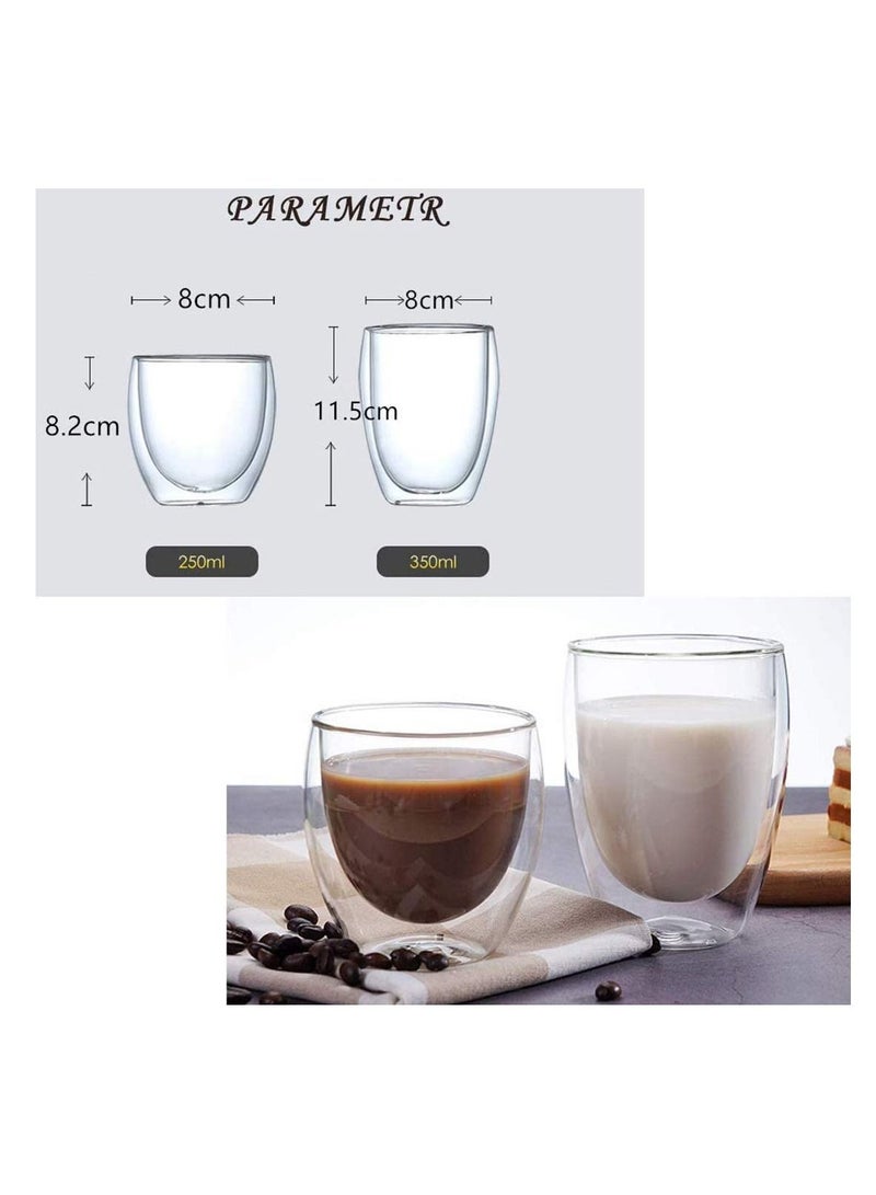 Double Wall Coffee Glasses Cups Insulated Transparent Thermo Glass Cup Set Mugs for Espresso Cappuccino Latte(250ml)