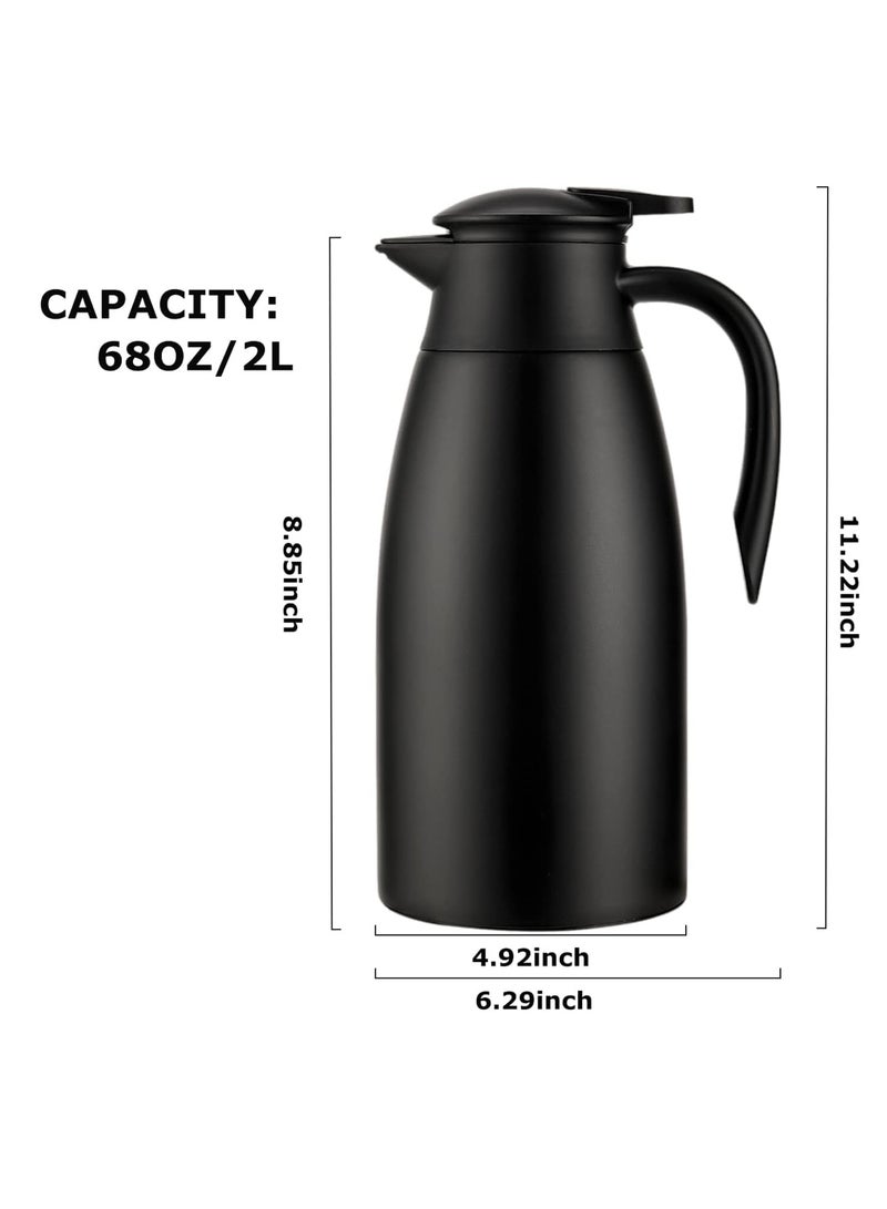 68Oz Insulated Carafe for Hot Liquids - Stainless Steel Thermal Coffee Carafe - 12 Hours Hot, 24 Hours Cold - Double Walled Vacuum Coffee Carafe (Black, 2L)