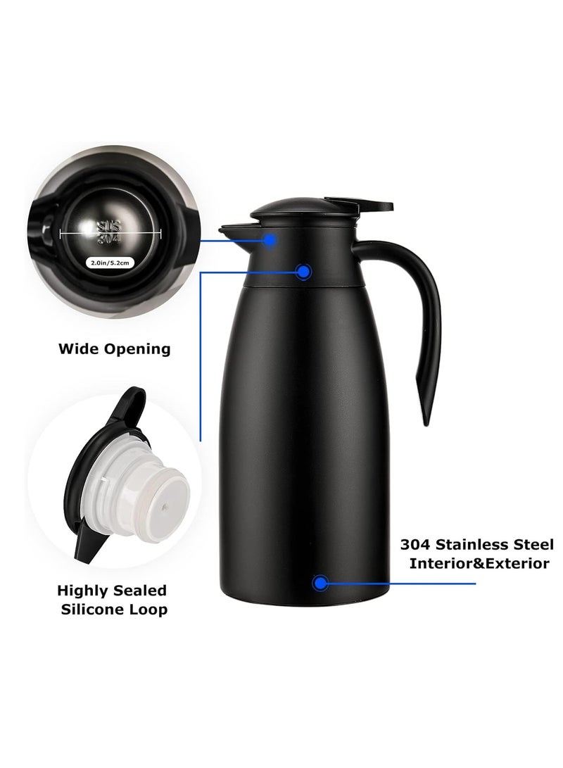 68Oz Insulated Carafe for Hot Liquids - Stainless Steel Thermal Coffee Carafe - 12 Hours Hot, 24 Hours Cold - Double Walled Vacuum Coffee Carafe (Black, 2L)