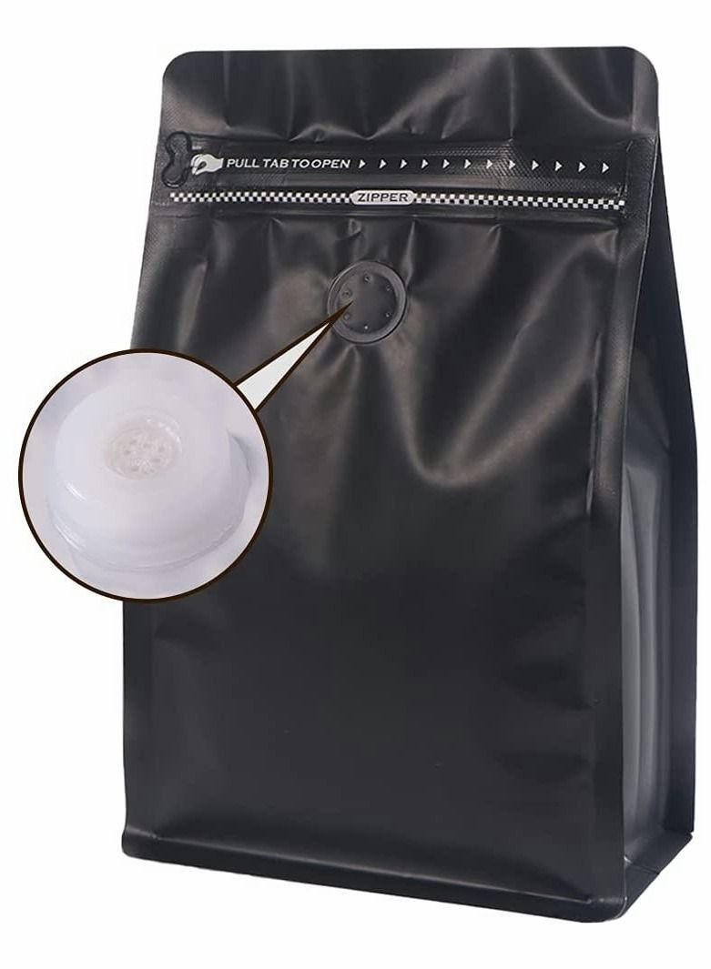 Coffee Storage, Bags with Valve Black High Barrier Aluminum Foil Flat Bottom Standing Beans Storage Bags, Reusable Heat Sealable Side Zipper Pouches for Home or Store (20pcs,8 oz,1/2 lb)