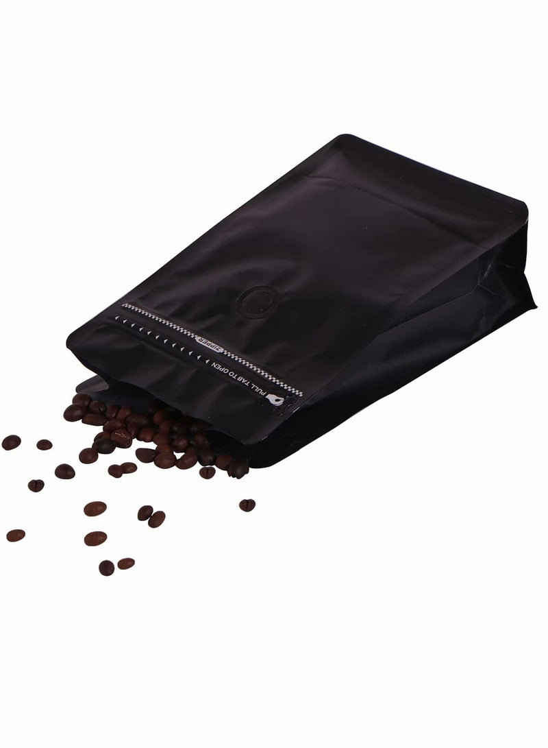 Coffee Storage, Bags with Valve Black High Barrier Aluminum Foil Flat Bottom Standing Beans Storage Bags, Reusable Heat Sealable Side Zipper Pouches for Home or Store (20pcs,8 oz,1/2 lb)