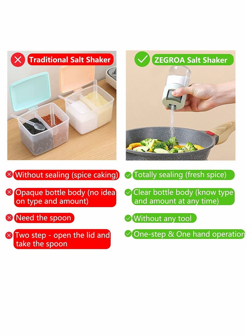 Measuring Salt, Pepper Shakers, Precise Quantitative Each Press Ration Spice Dispenser Air-Tight Clear Glass Seasoning Bottle for Kitchen Camp, Healthy Daily Intake(Green) 1/8 tsp (0.5g)