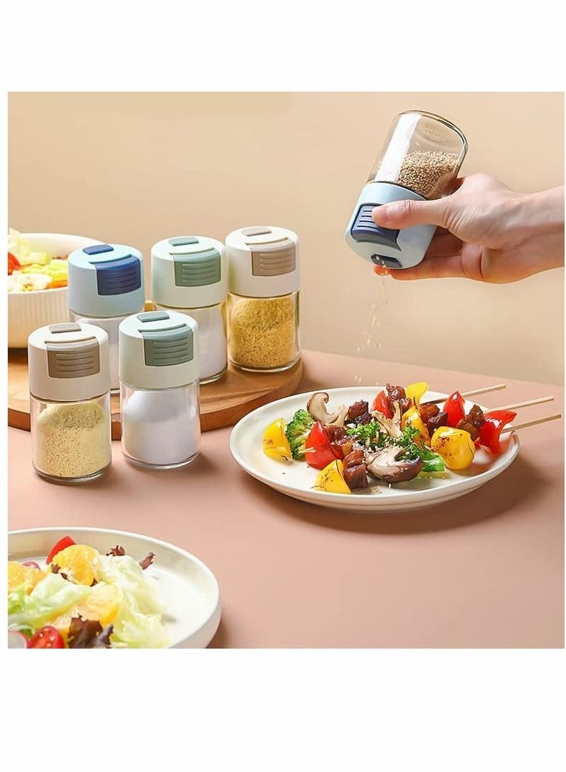 Measuring Salt, Pepper Shakers, Precise Quantitative Each Press Ration Spice Dispenser Air-Tight Clear Glass Seasoning Bottle for Kitchen Camp, Healthy Daily Intake(Green) 1/8 tsp (0.5g)