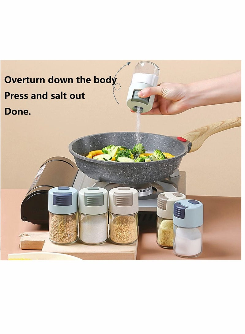 Measuring Salt, Pepper Shakers, Precise Quantitative Each Press Ration Spice Dispenser Air-Tight Clear Glass Seasoning Bottle for Kitchen Camp, Healthy Daily Intake(Green) 1/8 tsp (0.5g)