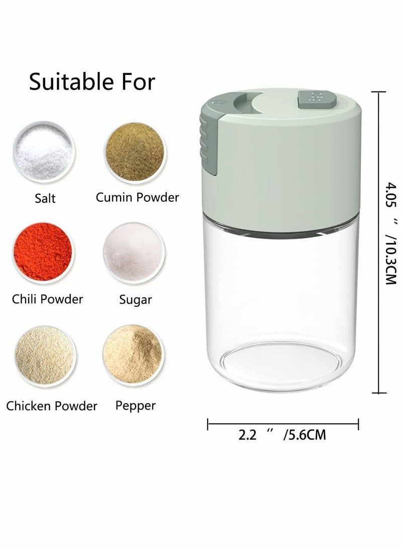 Measuring Salt, Pepper Shakers, Precise Quantitative Each Press Ration Spice Dispenser Air-Tight Clear Glass Seasoning Bottle for Kitchen Camp, Healthy Daily Intake(Green) 1/8 tsp (0.5g)