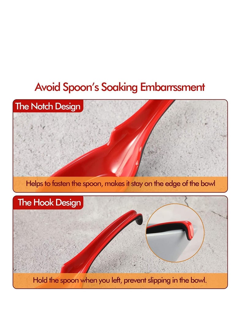 Soup Spoons, Asian Japanese Chinese Won Ton Spoon For soba, Rice pho, ramen, Noodle, Korean Style Large with Long Handle- Notch and Hook 4 piece