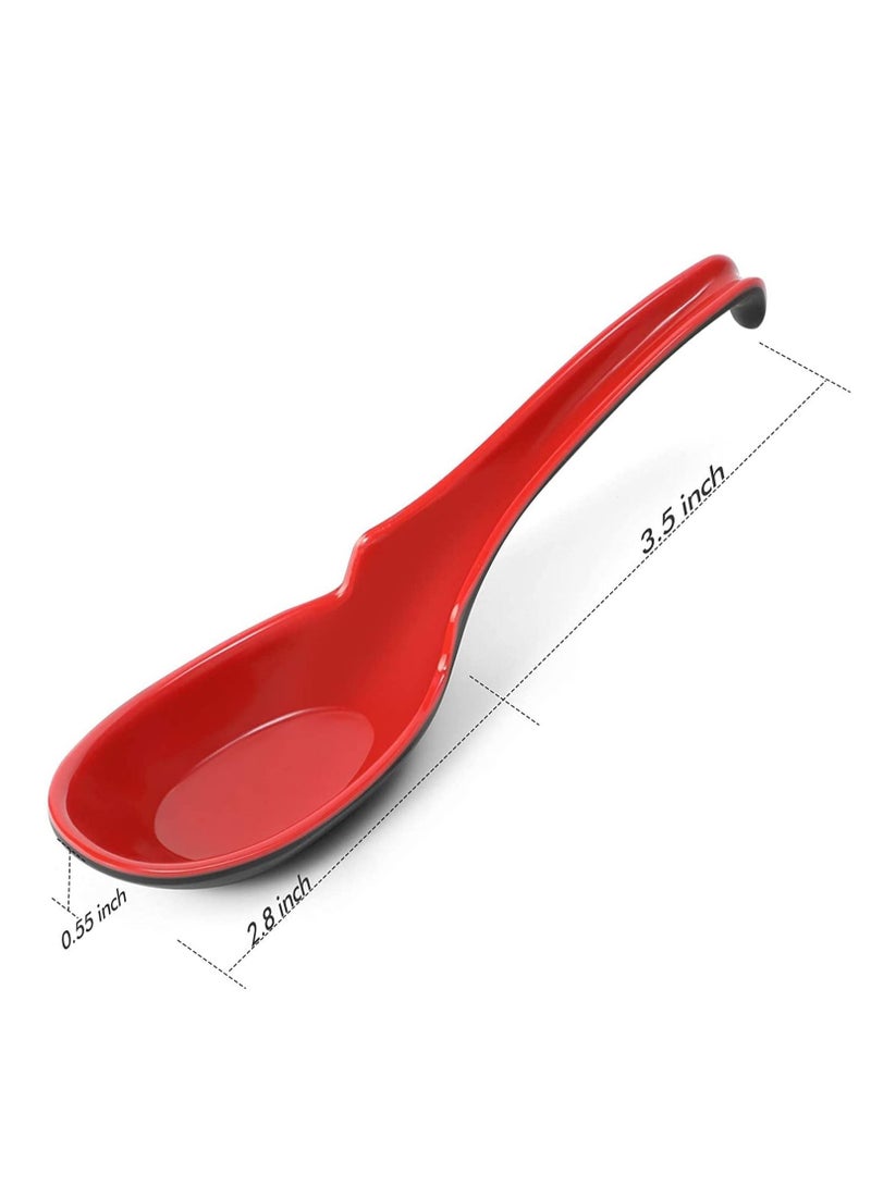 Soup Spoons, Asian Japanese Chinese Won Ton Spoon For soba, Rice pho, ramen, Noodle, Korean Style Large with Long Handle- Notch and Hook 4 piece