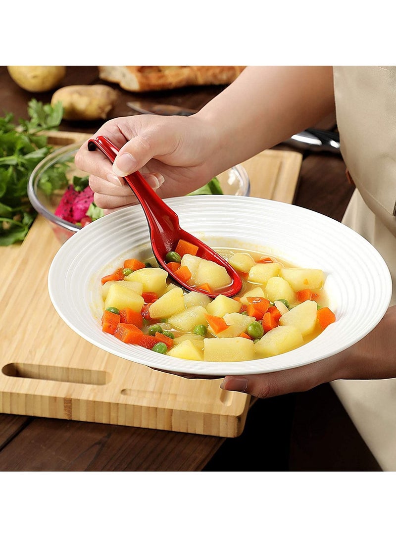 Soup Spoons, Asian Japanese Chinese Won Ton Spoon For soba, Rice pho, ramen, Noodle, Korean Style Large with Long Handle- Notch and Hook 4 piece