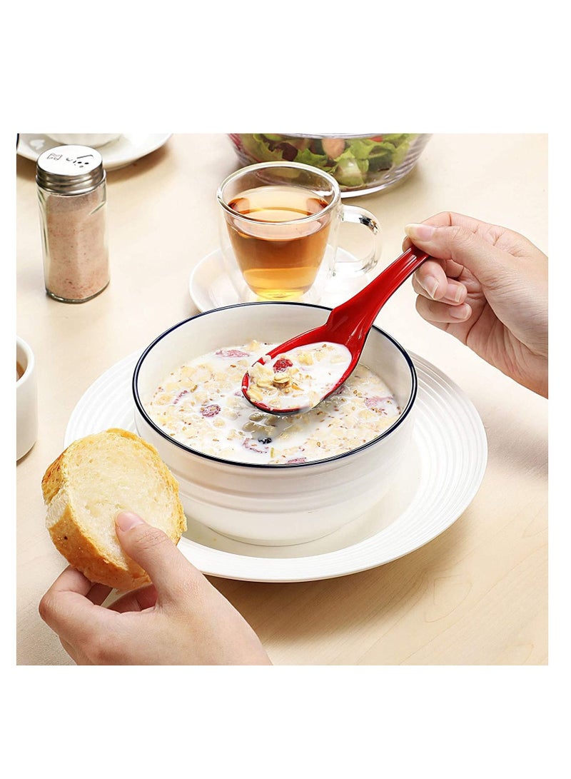 Soup Spoons, Asian Japanese Chinese Won Ton Spoon For soba, Rice pho, ramen, Noodle, Korean Style Large with Long Handle- Notch and Hook 4 piece