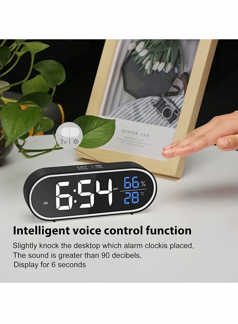 Digital Alarm Clock, Large Mirrored LED Display with Humidity Temperature USB Charger Port 5 Types of Brightness 4 Volume Smart Voice Control