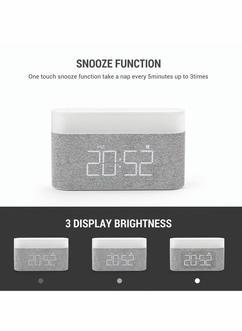 Digital Alarm Clock with LED Night Light Wireless Charging 15W Max Touch Bedside Lamp 5-100% Adjustable Brightness,12/24Hr,Snooze,QI Charger,Bedroom