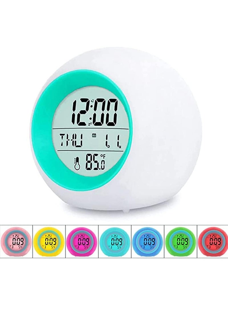 Kids Alarm Clock, Digital Clock with Rechargeable, 7 Color Changing Night Light, Snooze, Touch Control, Temperature for Children Bedroom, Boys and Girls