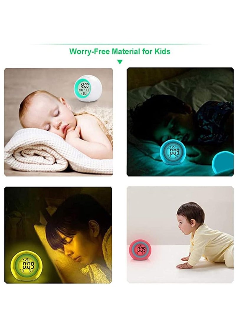 Kids Alarm Clock, Digital Clock with Rechargeable, 7 Color Changing Night Light, Snooze, Touch Control, Temperature for Children Bedroom, Boys and Girls