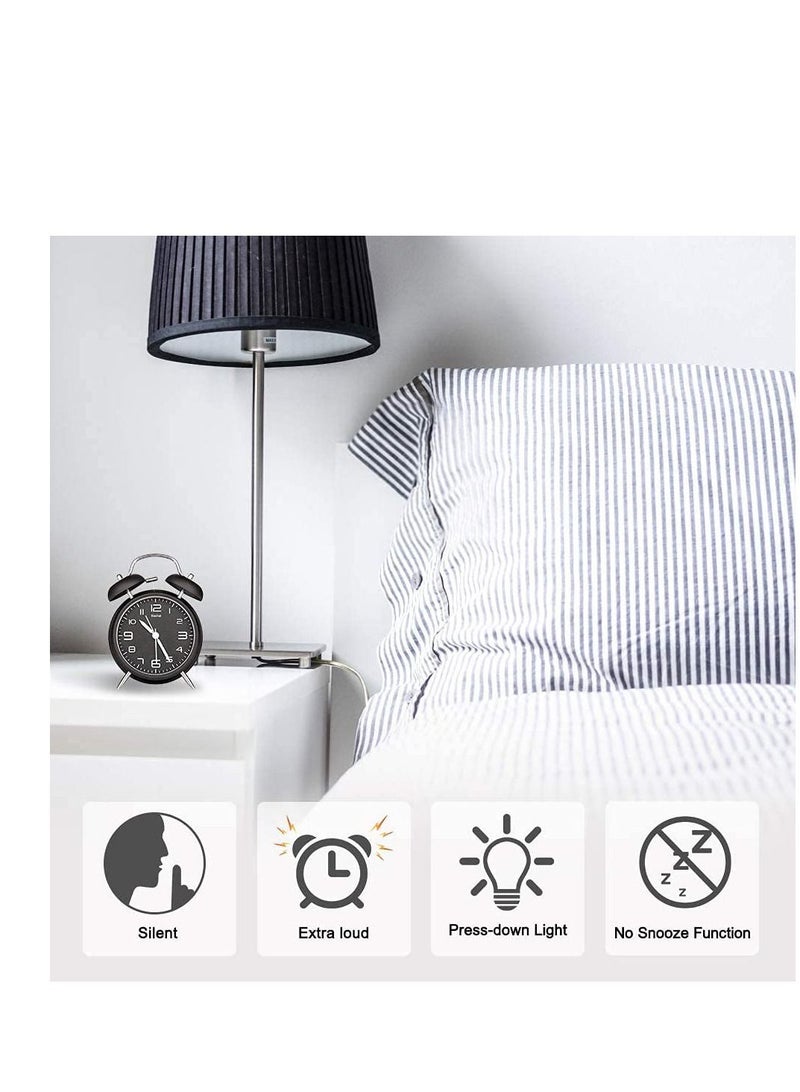 Twin Bell Alarm Clock, Black Loud Clock 3D Digital Scale with Backlight, for Heavy Sleepers, Non Ticking and Silent 4inch Metal Desk Table Home Office
