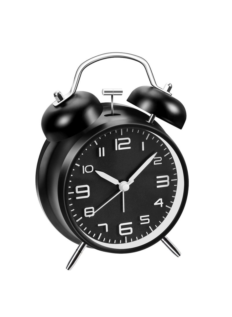 Twin Bell Alarm Clock, Black Loud Clock 3D Digital Scale with Backlight, for Heavy Sleepers, Non Ticking and Silent 4inch Metal Desk Table Home Office