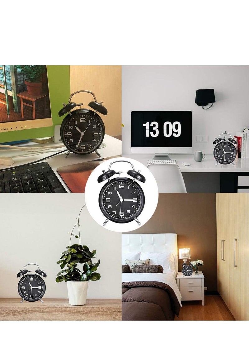 Twin Bell Alarm Clock, Black Loud Clock 3D Digital Scale with Backlight, for Heavy Sleepers, Non Ticking and Silent 4inch Metal Desk Table Home Office