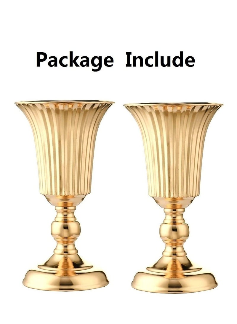 Gold Vase, 2 Pcs Decorative Vase Metal Table Centerpiece Decor, Tabletop Flower Stand, 10.7in Trumpet Tall for Birthday, Weddings, Anniversary Ceremony, Home Decor