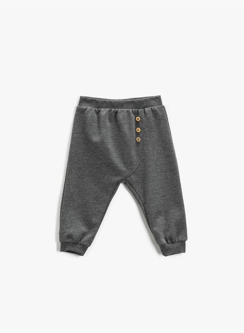 Jogger Sweatpants Button Detail Elastic Waistband