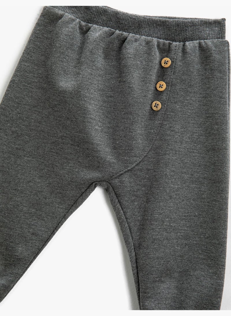 Jogger Sweatpants Button Detail Elastic Waistband