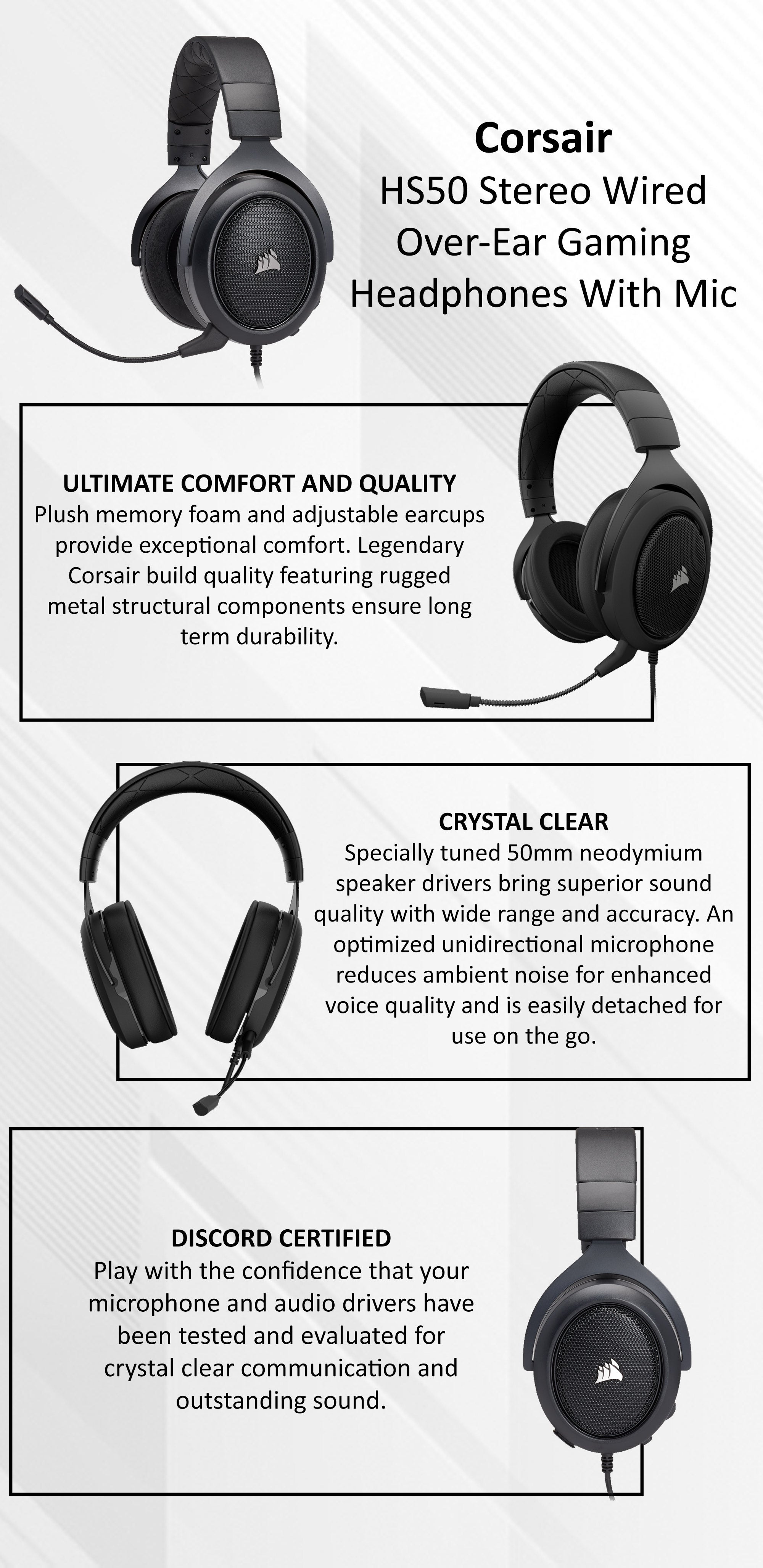 HS50 Stereo Wired Over-Ear Gaming Headphones With Mic