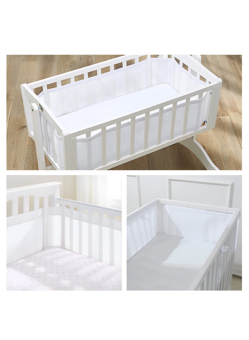 Breathable Mesh Liner for Cribs with （1.5m+3.2m）*27cm Mattress, Embroidered Deluxe 4mm Mesh, Covers 3 or 4 Sides, Safety Tested & Trusted (Not for Mini Cribs)