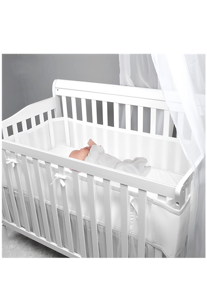 Breathable Mesh Liner for Cribs with （1.5m+3.2m）*27cm Mattress, Embroidered Deluxe 4mm Mesh, Covers 3 or 4 Sides, Safety Tested & Trusted (Not for Mini Cribs)