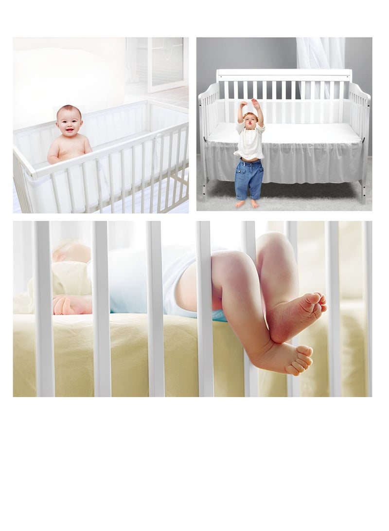 Breathable Mesh Liner for Cribs with （1.5m+3.2m）*27cm Mattress, Embroidered Deluxe 4mm Mesh, Covers 3 or 4 Sides, Safety Tested & Trusted (Not for Mini Cribs)