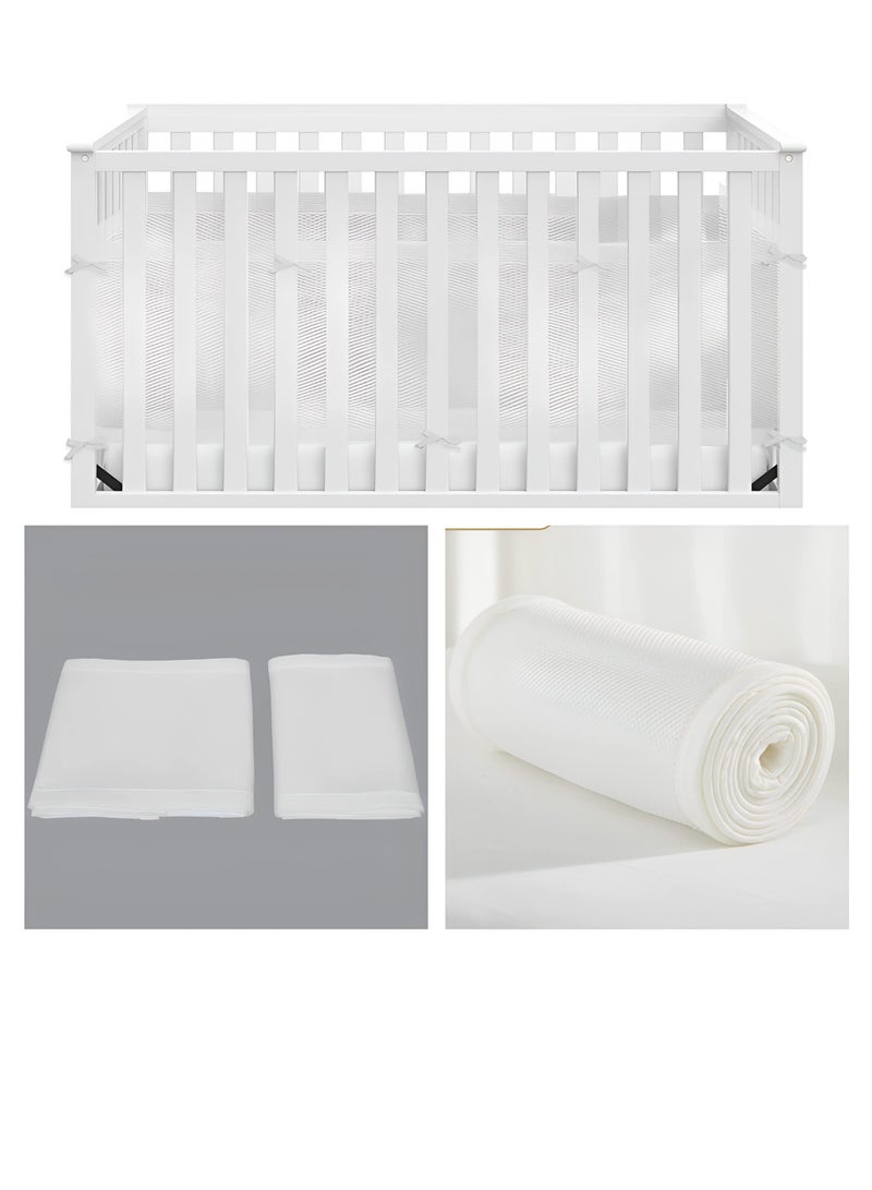 Breathable Mesh Liner for Cribs with （1.5m+3.2m）*27cm Mattress, Embroidered Deluxe 4mm Mesh, Covers 3 or 4 Sides, Safety Tested & Trusted (Not for Mini Cribs)