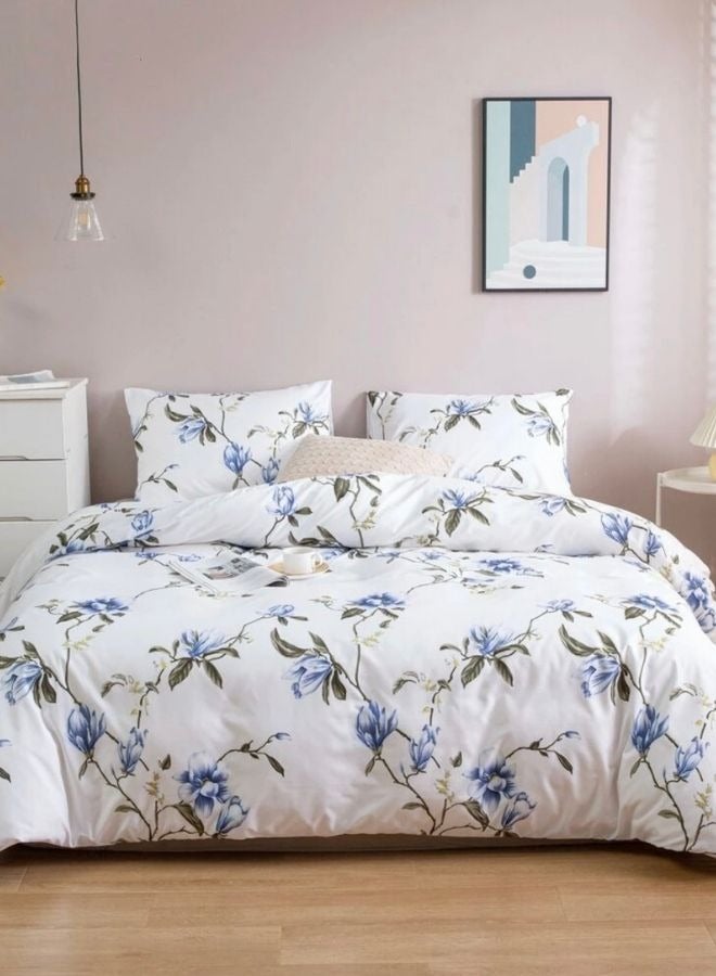 Variance Sizes Duvet Cover Set White with Blue Flowers Bedding Set without Filler