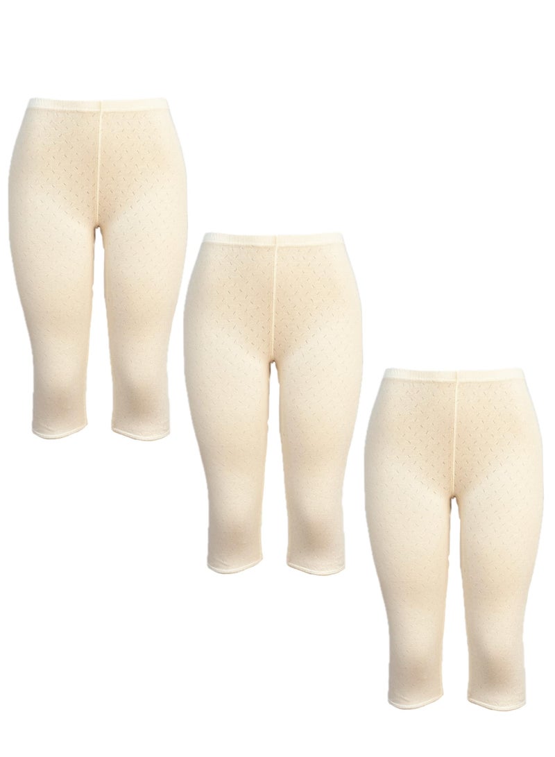 3- Pieces Women's Perforated Cotton Bermuda Offwhite