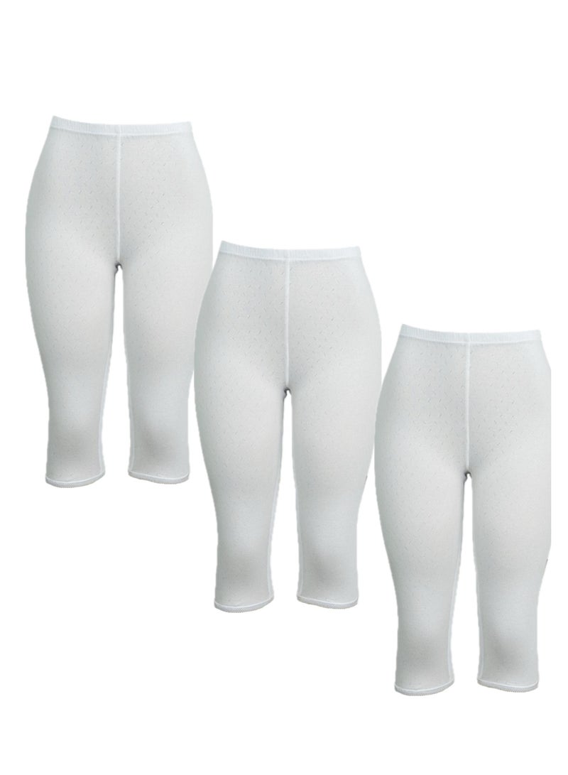 3- Pieces Women's Perforated Cotton Bermuda White