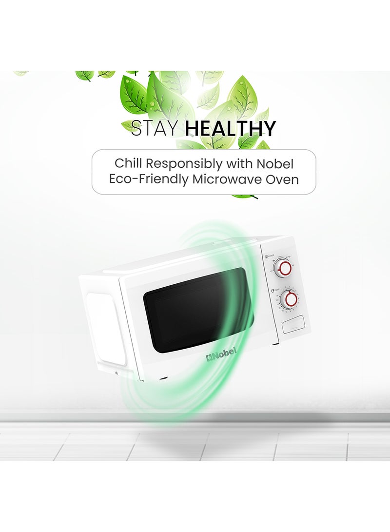 Microwave Oven  20L with Mechanical Knob Control, 5 Power Levels, Cooking End Signal, and Turntable Glass Tray 20 L 700 W NMO22M White