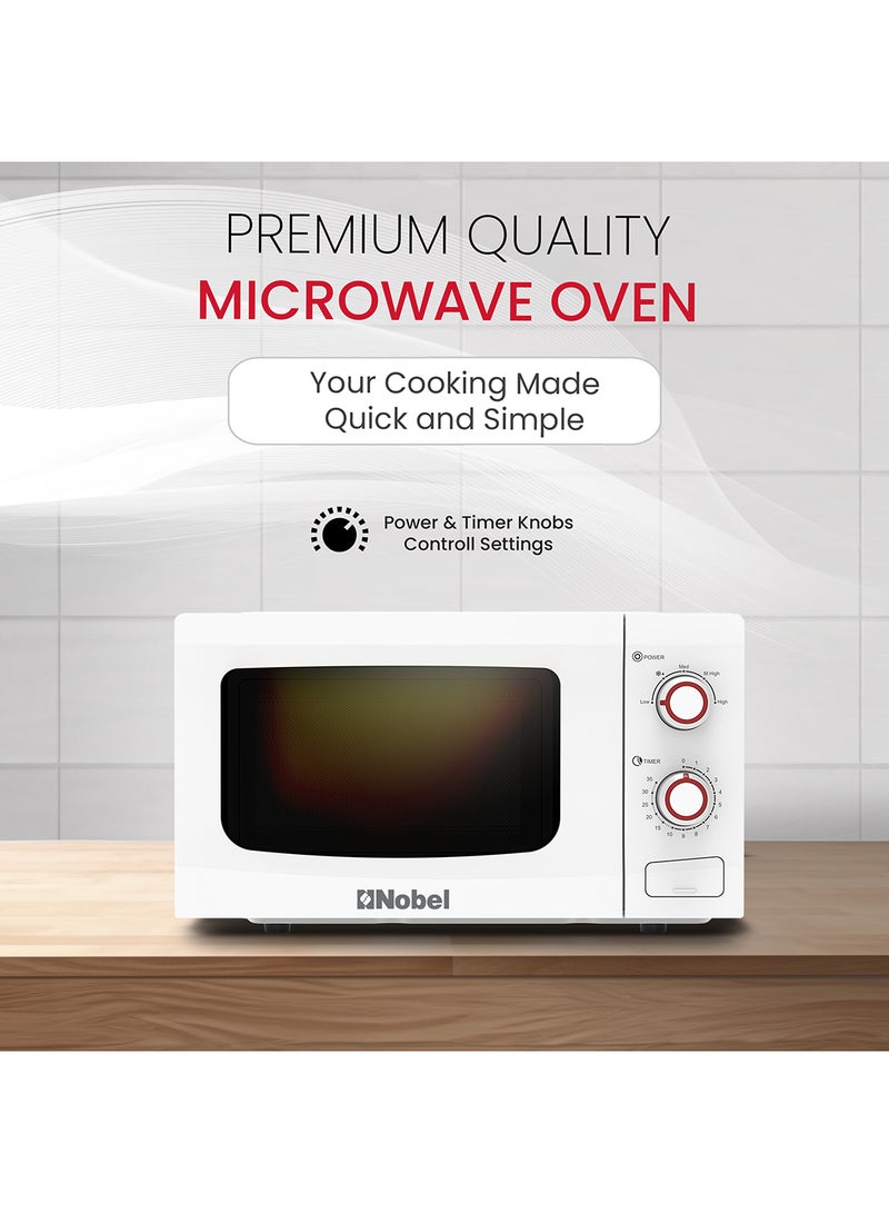 Microwave Oven  20L with Mechanical Knob Control, 5 Power Levels, Cooking End Signal, and Turntable Glass Tray 20 L 700 W NMO22M White