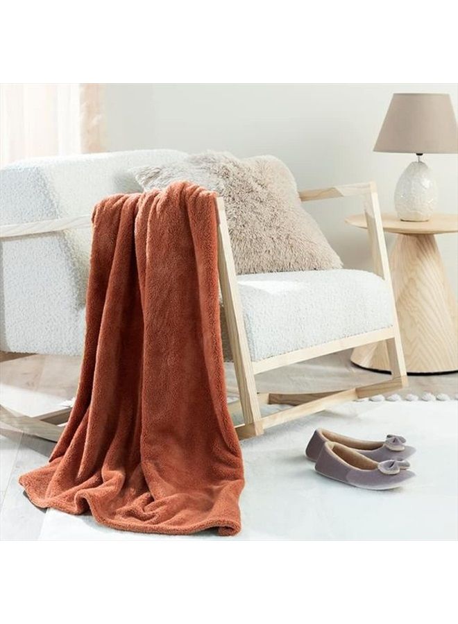 Flannel Fleece Blanket Cuddly Cosy Soft Fluffy Plush Warm Sofa Throw Blanket Perfect Cover for Large Sofas Beds Armchairs Couches Travel 120x170 cm Terracotta 47